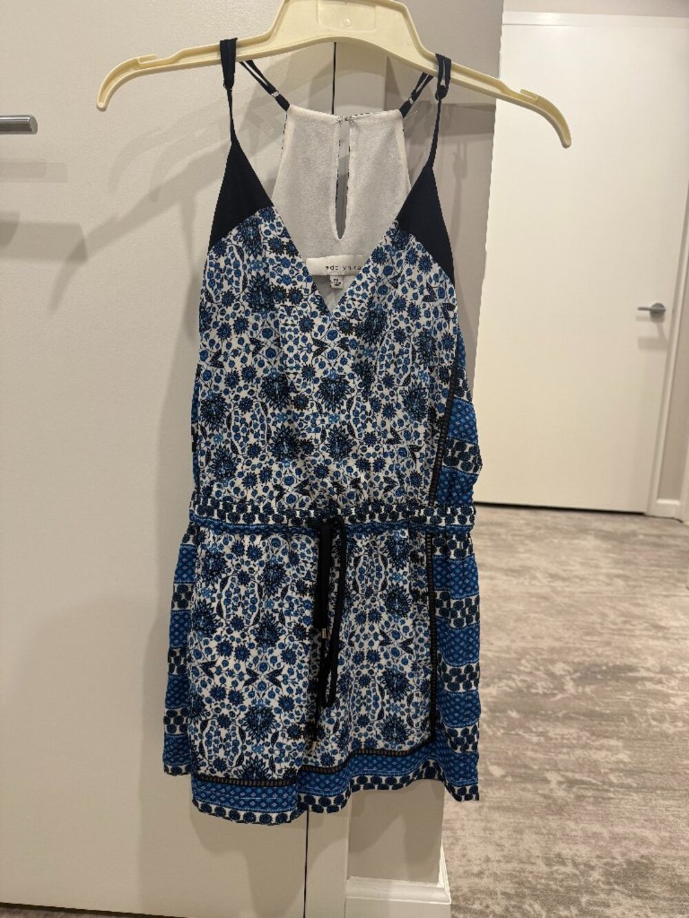 ✨ Blue & White Floral Halter Romper | Boho Print | XS
